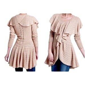 $198 Anthropologie Ridged Ruffle Cardigan Petite Small P2 P4  PS Skirted Sweater